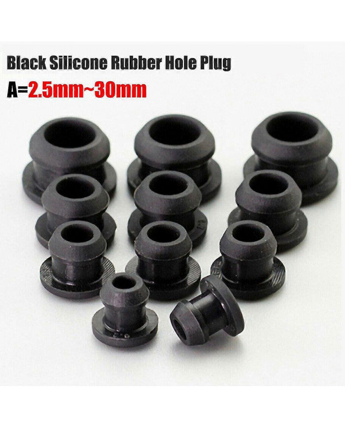 Bouchon de trou encliquetable en caoutchouc de silicone 2,5 mm ~ 30 mm Noir Embouts d’obturation Tube Tuyau