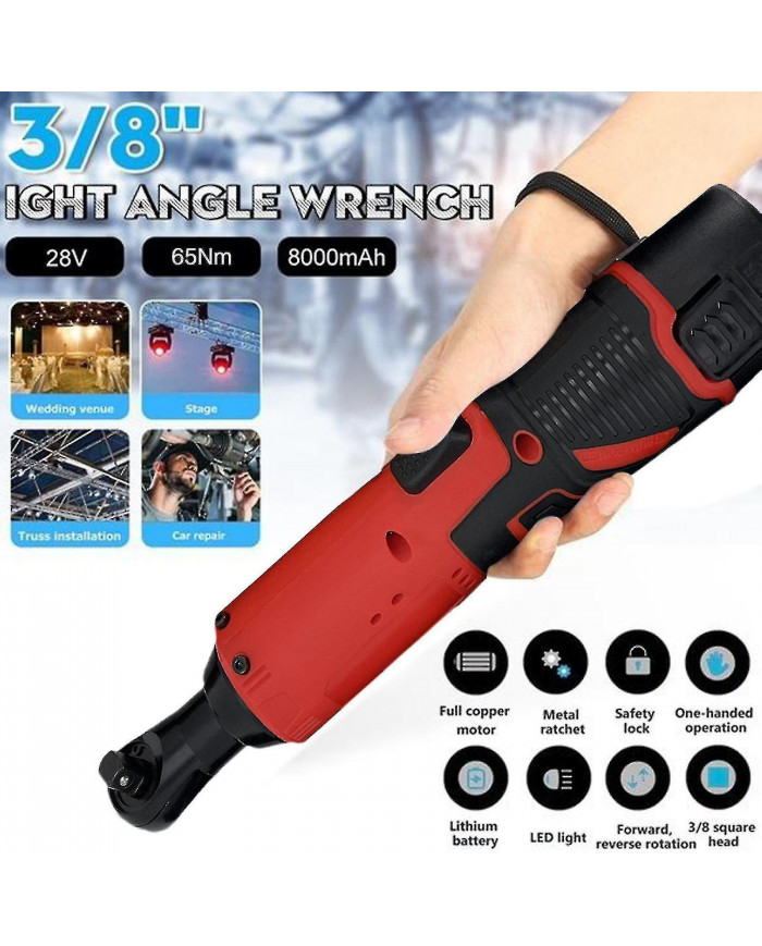 Outil de clé d'angle électrique sans fil 3/8' 12v 90 65nm cliquet droit