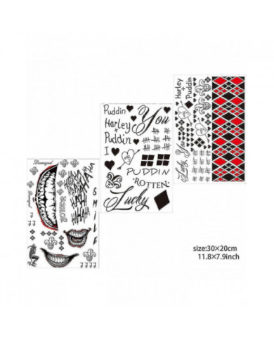 Tatouages de grande taille pour Suicide Squad Joker Harley Quinn, 5 feuilles Tatouages temporaires Autocollants [...]