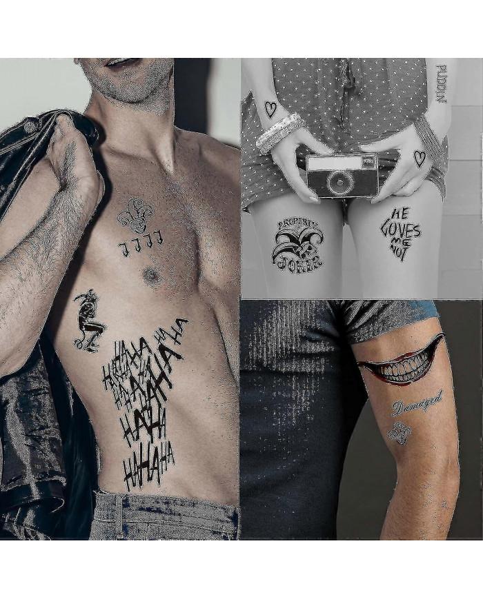 Tatouages de grande taille pour Suicide Squad Joker Harley Quinn, 5 feuilles Tatouages temporaires Autocollants [...]