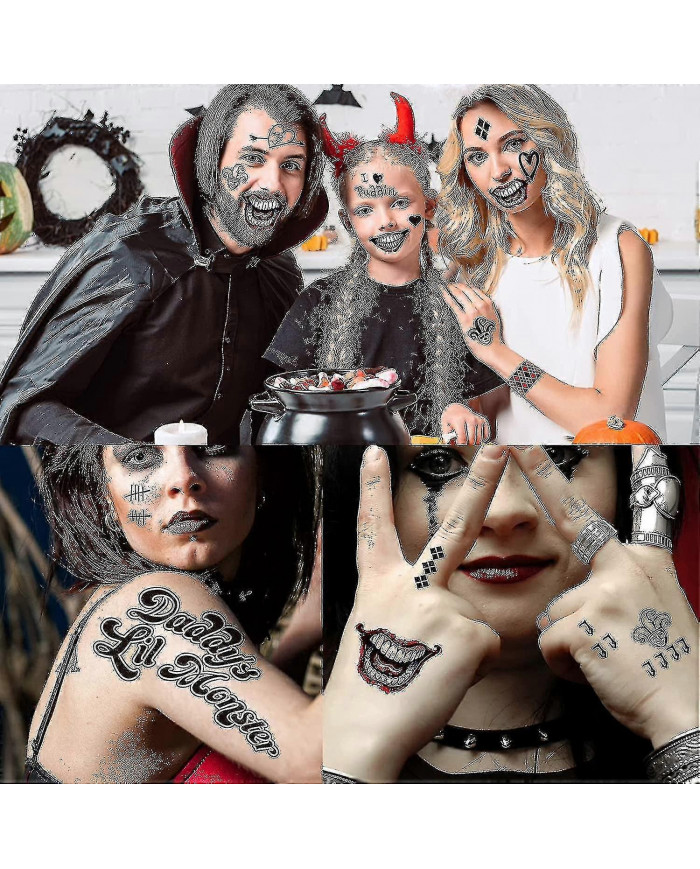 Tatouages de grande taille pour Suicide Squad Joker Harley Quinn, 5 feuilles Tatouages temporaires Autocollants [...]