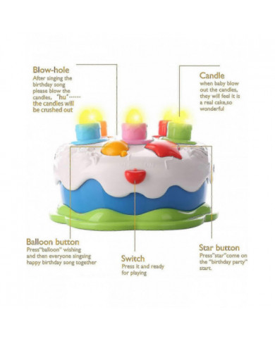 Jouet de gâteau d’anniversaire de bébé avec bougies Jouet de musique pour âge 18m + ans Toddler
