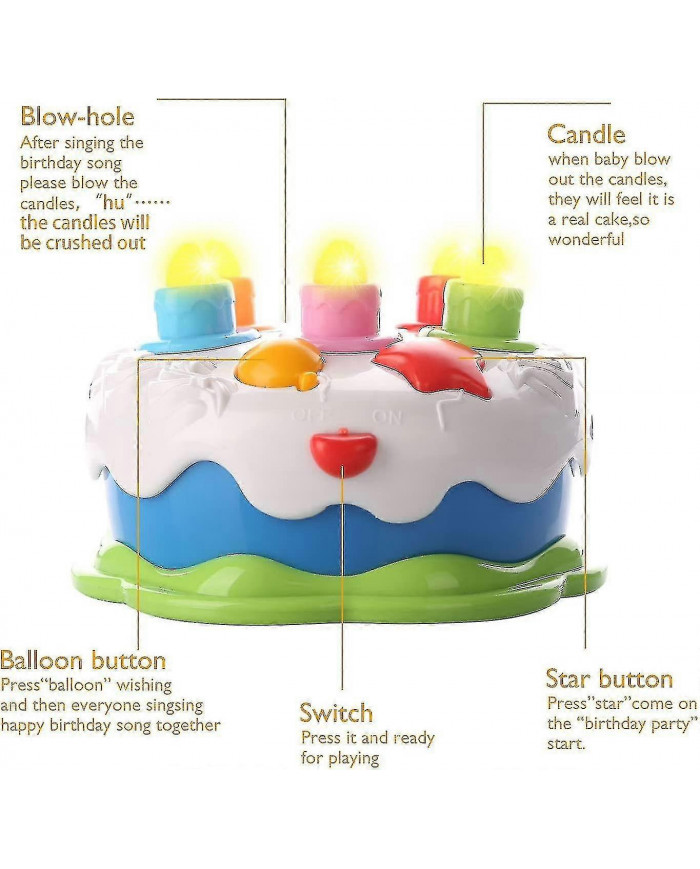 Jouet de gâteau d’anniversaire de bébé avec bougies Jouet de musique pour âge 18m + ans Toddler