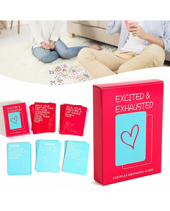 Excited Exhausted Couples Drinking Game Cards Lightweight Portable Game Cards Toy for Date Night