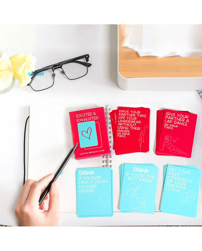 Excited Exhausted Couples Drinking Game Cards Lightweight Portable Game Cards Toy for Date Night