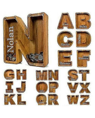 Tirelire en bois Drôle lettre / guitare Pièce de monnaie économiser de l’argent Boîte Enfants Adultes Cadeau