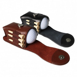 PU Leather Golf Ball Pouch Bag Holder Pouch Waist Belt Storage Pocket with 3 Tees 1 Golf Divot Repa
