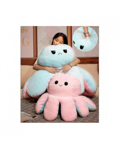 Poulpe réversible Animal en peluche, grande pieuvre en peluche coussin oreiller jouets
