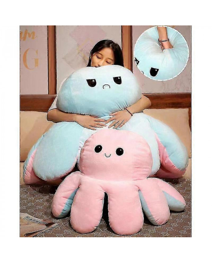 Poulpe réversible Animal en peluche, grande pieuvre en peluche coussin oreiller jouets