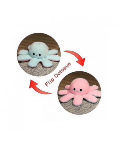 Poulpe réversible Animal en peluche, grande pieuvre en peluche coussin oreiller jouets