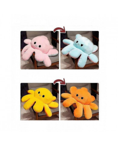 Poulpe réversible Animal en peluche, grande pieuvre en peluche coussin oreiller jouets