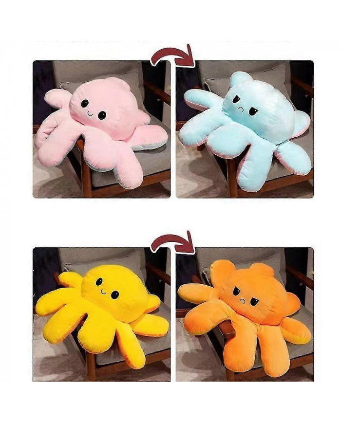 Poulpe réversible Animal en peluche, grande pieuvre en peluche coussin oreiller jouets