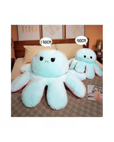 Poulpe réversible Animal en peluche, grande pieuvre en peluche coussin oreiller jouets