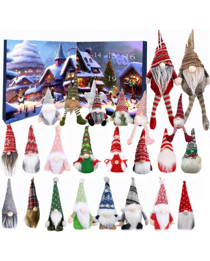 Calendrier de l’Avent Gnome de Noël 2024, 24 Poupée Gnome en peluche Calendrier du compte à rebours de Noël, [...]