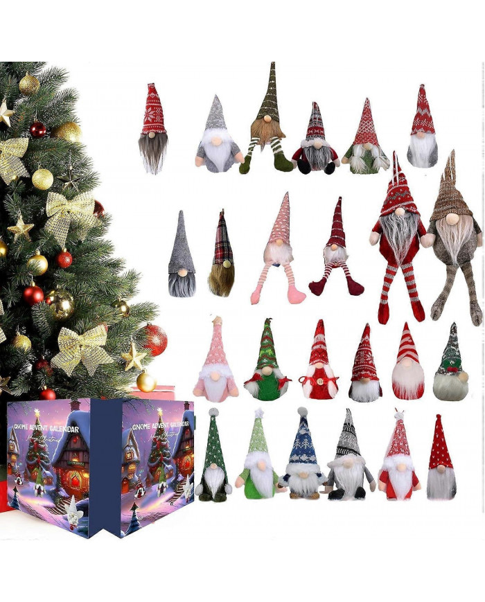 Calendrier de l’Avent Gnome de Noël 2024, 24 Poupée Gnome en peluche Calendrier du compte à rebours de Noël, [...]