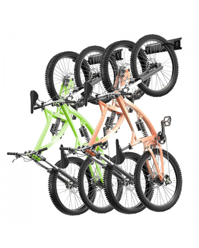 Support de rangement pour vélos, 4 supports à vélos et 2 crochets pour casques, cintre de rangement mural pour [...]