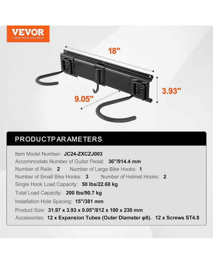 Support de rangement pour vélos, 4 supports à vélos et 2 crochets pour casques, cintre de rangement mural pour [...]