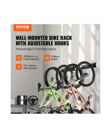 Support de rangement pour vélos, 4 supports à vélos et 2 crochets pour casques, cintre de rangement mural pour [...]