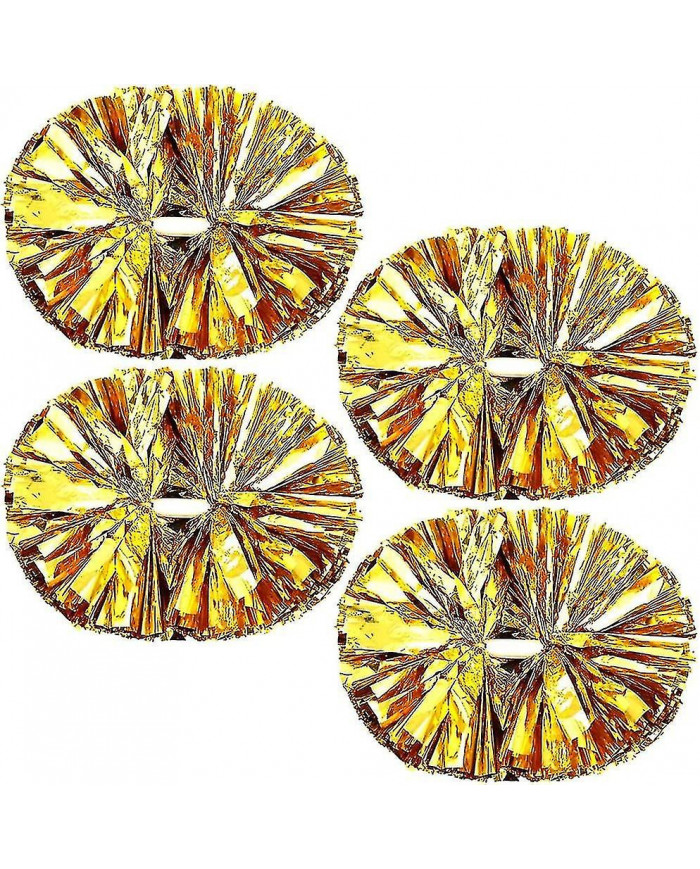 4 Pack Cheerleading Pom Poms, Pom Poms métallique avec poignée de bâton d’entraînement