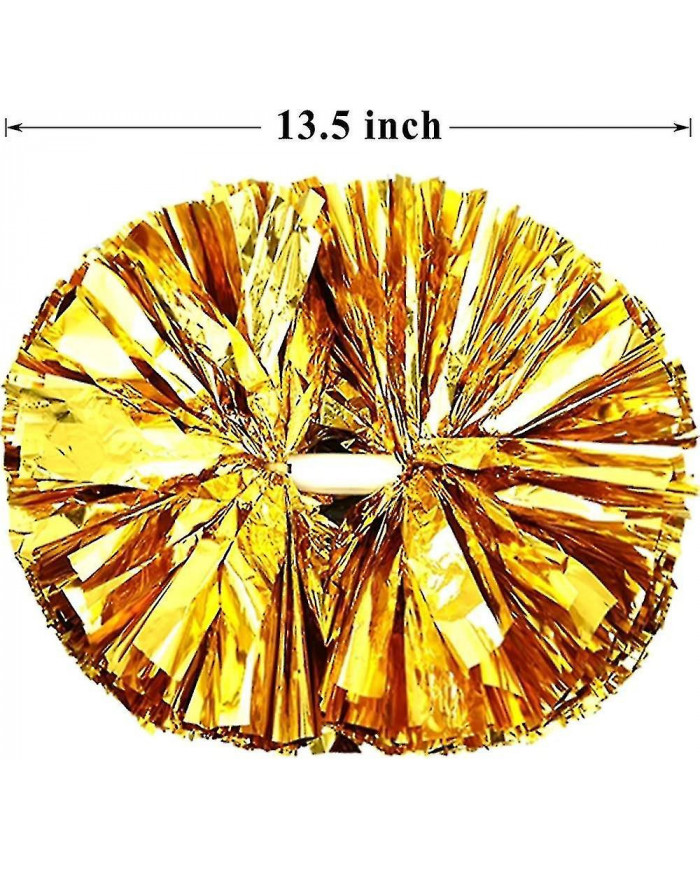 4 Pack Cheerleading Pom Poms, Pom Poms métallique avec poignée de bâton d’entraînement