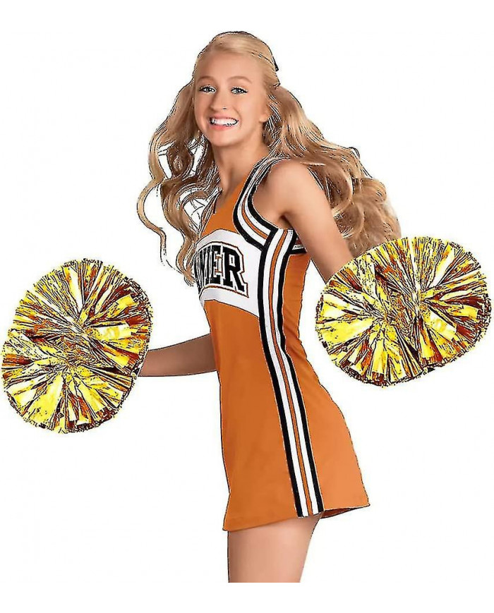 4 Pack Cheerleading Pom Poms, Pom Poms métallique avec poignée de bâton d’entraînement