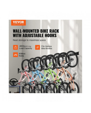 Support de rangement pour vélos, 8 porte-vélos et 7 crochets pour casques, cintre de rangement pour vélos [...]