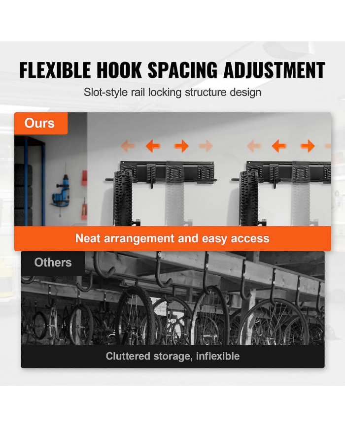 Support de rangement pour vélos, 8 porte-vélos et 7 crochets pour casques, cintre de rangement pour vélos [...]