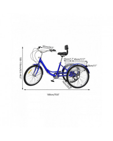 Tricycle pliant pour adulte de 24 po avec panier à provisions 7 vitesses