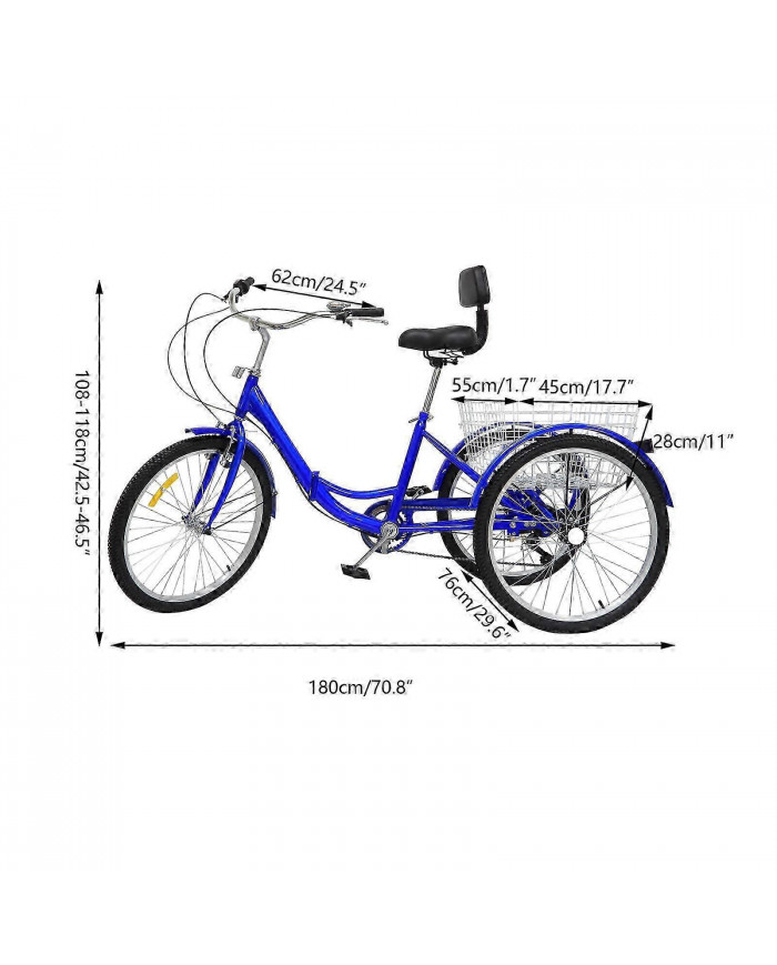 Tricycle pliant pour adulte de 24 po avec panier à provisions 7 vitesses