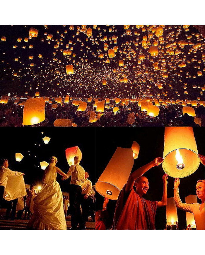 Paquet de 10 lanternes célestes Lanterne en papier résistant au feu écologique, biodégradable sans fil à libérer [...]