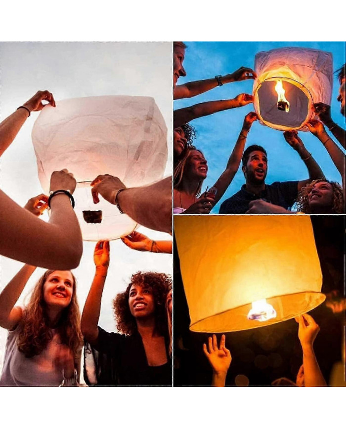 Paquet de 10 lanternes célestes Lanterne en papier résistant au feu écologique, biodégradable sans fil à libérer [...]