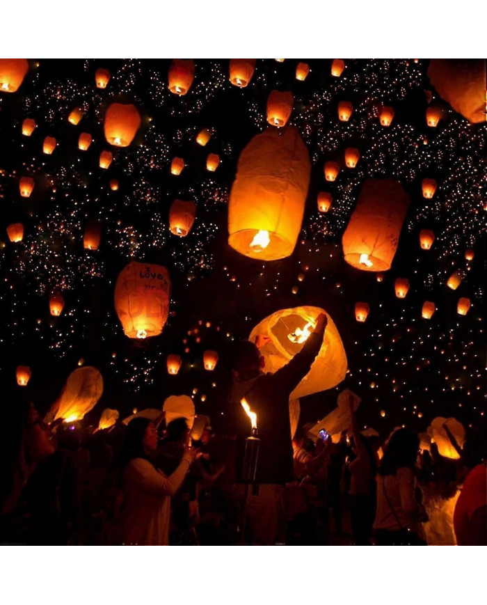 Paquet de 10 lanternes célestes Lanterne en papier résistant au feu écologique, biodégradable sans fil à libérer [...]