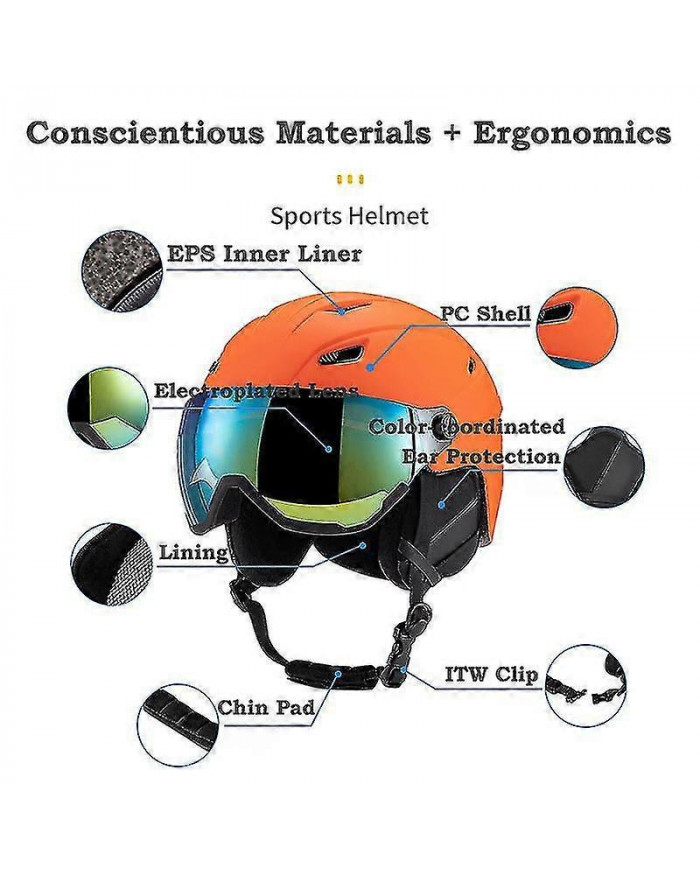 Casque De Ski Avec Lunettes De Ski, Casque De Snowboard Et Visière 2-en-1