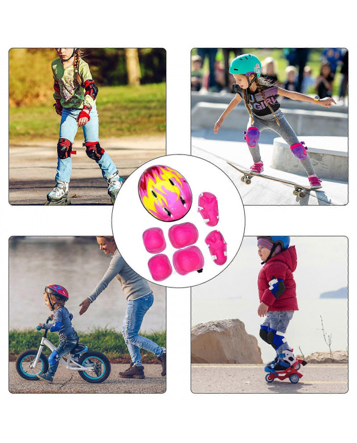 7 Pcs Set Enfants Enfants Casque Genou Coudière Cyclisme Skate Vélo Protecs