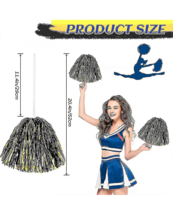 24 Pack Cheerleading Metallic Pom Pom Pom 12 pouces Pom Pom Poms avec bâton