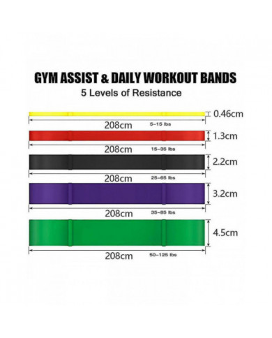 Ensemble de 5 bandes de résistance Pull Up Assist Exercise Workout Band Set for Fitness Strength haltérophilie et [...]