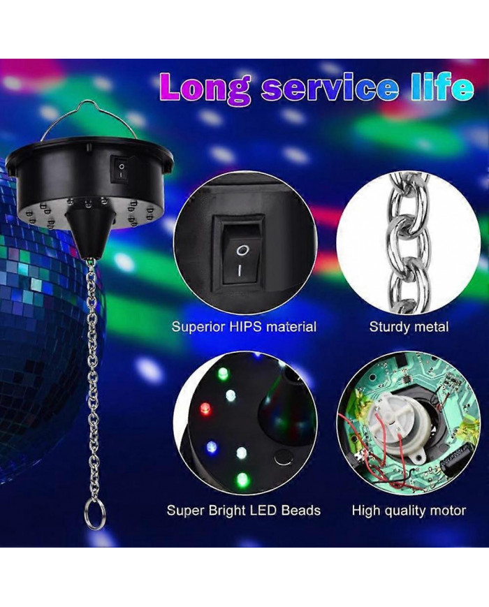Lumières rotatives du moteur de boule disco avec télécommande, 18 LED pour 12, 16, 20, 24 pouces Mirror Ball [...]
