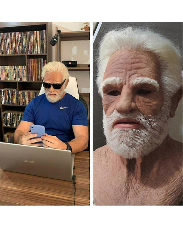 Old Man Face Cover Latex Masque réaliste, Halloween Creepy Wrinkle Old Person Mask Adult Fancy Dress Costume