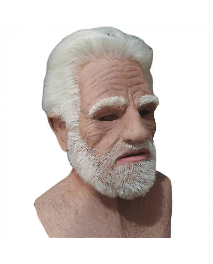 Old Man Face Cover Latex Masque réaliste, Halloween Creepy Wrinkle Old Person Mask Adult Fancy Dress Costume