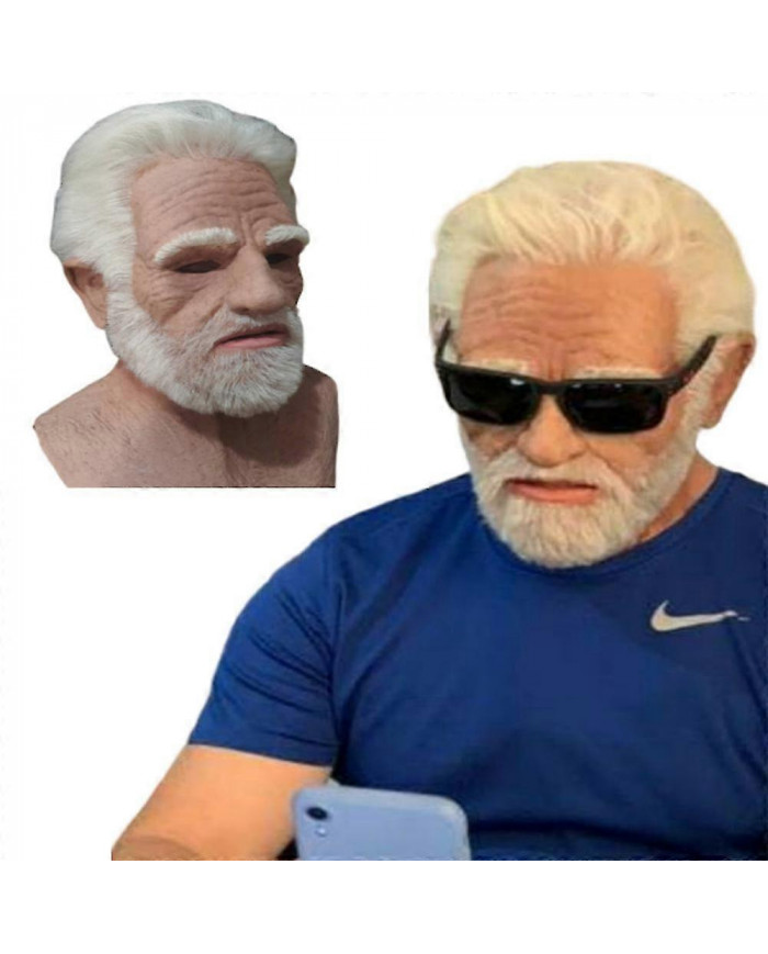 Old Man Face Cover Latex Masque réaliste, Halloween Creepy Wrinkle Old Person Mask Adult Fancy Dress Costume