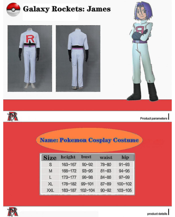 Cosplay Galaxy Rockets James Jessie Pullover Pantalon Jupe Gants Bas Ensemble Complet Jeu Costume Unisexe Adultes