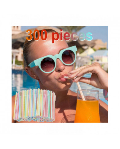 300 pièces pailles en plastique 8 pouces de long multicolore rayé lit