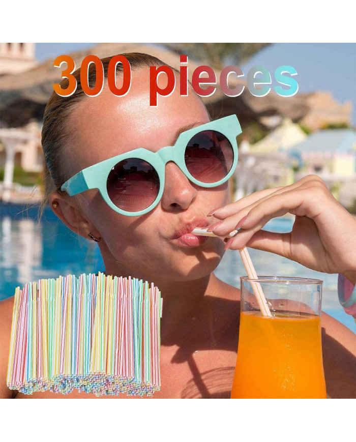 300 pièces pailles en plastique 8 pouces de long multicolore rayé lit