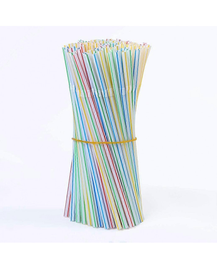 300 pièces pailles en plastique 8 pouces de long multicolore rayé lit