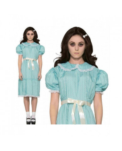 Robes pour femmes Halloween Costume Dames des années 80 Creepy Sister The Shining Twins Costume Puff Sleeve Blue Dress