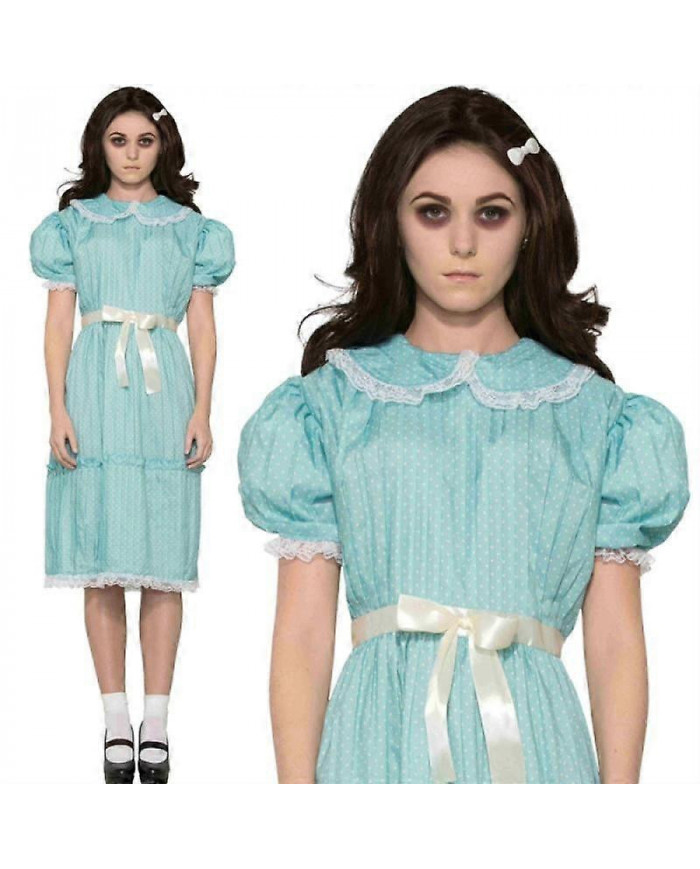 Robes pour femmes Halloween Costume Dames des années 80 Creepy Sister The Shining Twins Costume Puff Sleeve Blue Dress