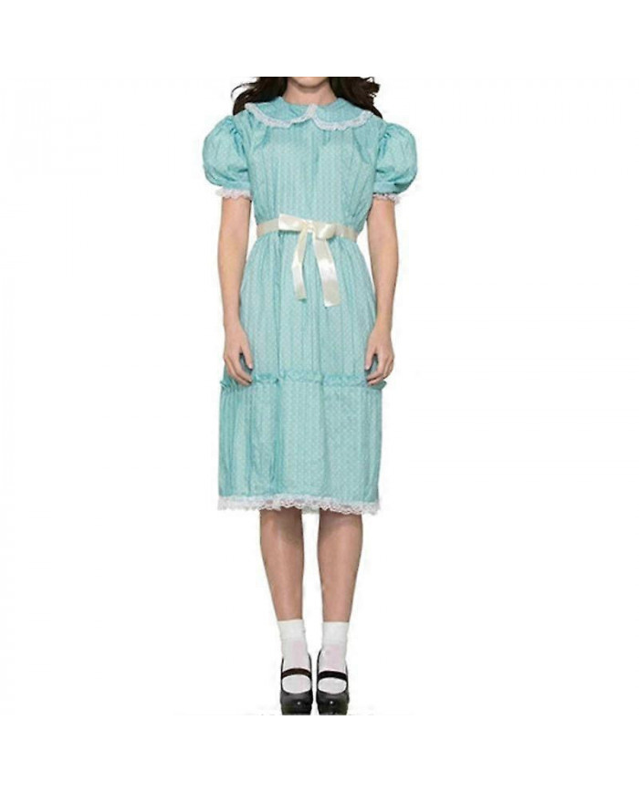 Robes pour femmes Halloween Costume Dames des années 80 Creepy Sister The Shining Twins Costume Puff Sleeve Blue Dress