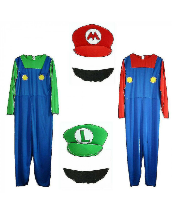 Homme adulte Super Mario et Luigi Fancy Dress Plumber Bros Halloween Costume