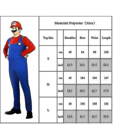 Homme adulte Super Mario et Luigi Fancy Dress Plumber Bros Halloween Costume
