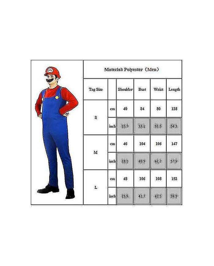 Homme adulte Super Mario et Luigi Fancy Dress Plumber Bros Halloween Costume